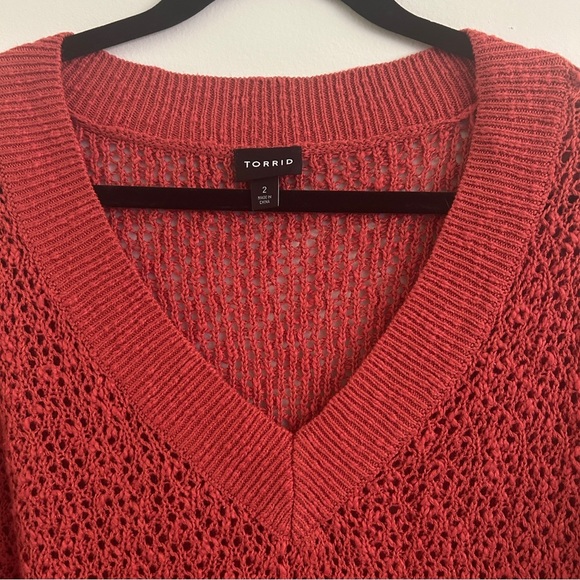 Torrid Women's Open Stitch Pullover V-neck Sweater - Picture 2 of 9
